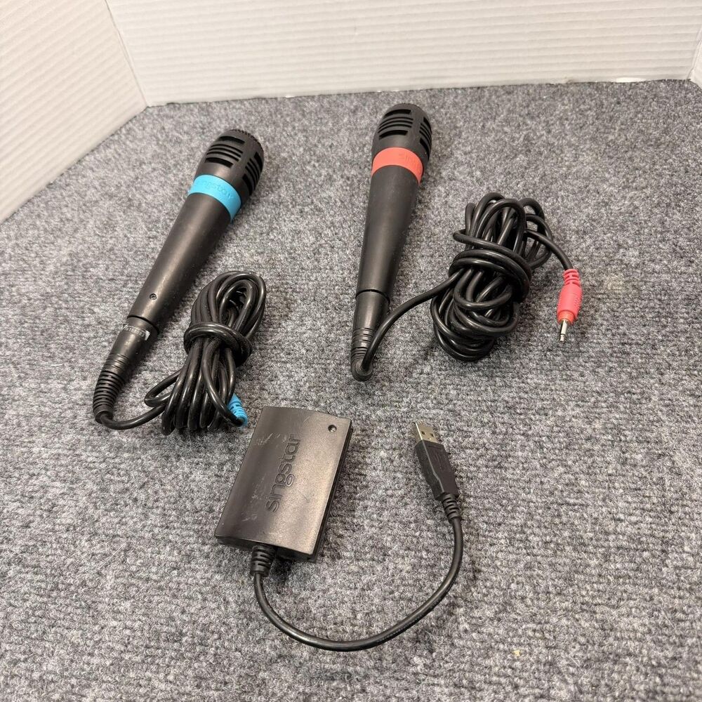 SingStar USB Converter 2 Wired Microphones Sony PlayStation 2 PS2 PS3 PC Black